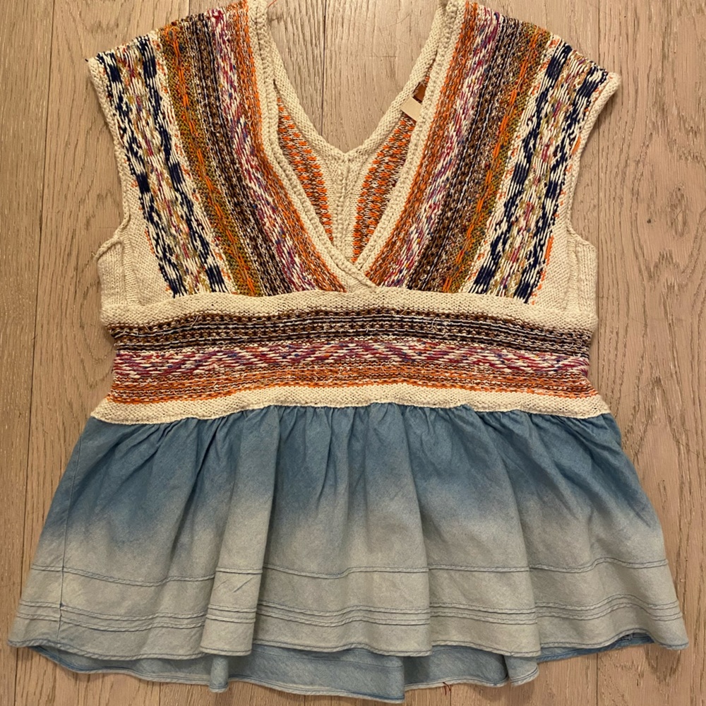 Pilcro Embroidered Chambray Baby Doll Top